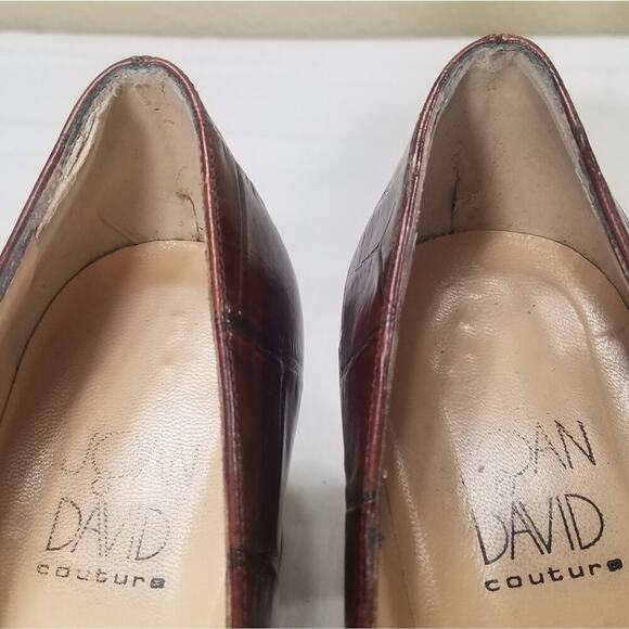 Joan & David Brown Pumps Size 6.5 Embossed Leather Round Toe Block Heel Padded - Picture 6 of 12